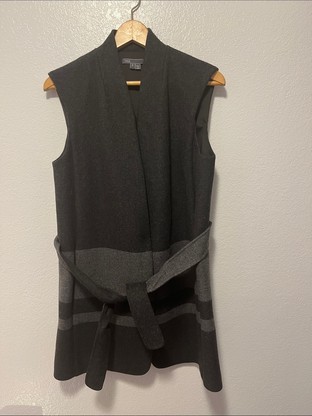 Vince Black & Charcoal Sleeveless Belted Vest Women's Small Wool Tank Dress